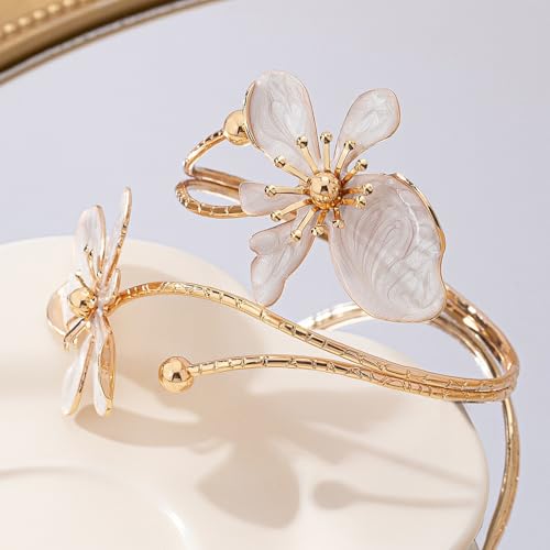 Arm Cuff Jewelry for Women Adjustable Flower Cuff Bangle Bracelet Gold Armband Upper Jewelry Gifts for Women Boho Western Accessories - color: A6:white flower