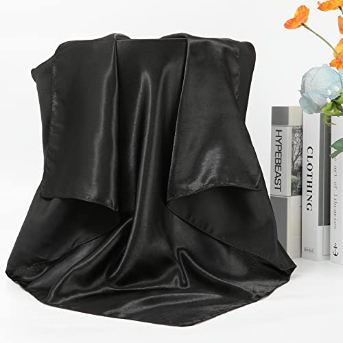 AWAYTR Satin Silk Scarf - Large Hair Bandana, Sleeping Wrap for Women - color: Black