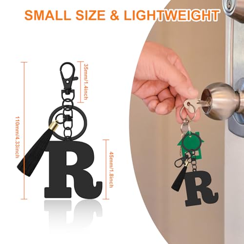 Oubaka Initial Monogram A-Z Keychain for Women, Cute Initial Letter Keychain with Tassel for Handbag Car Key Bag Keyring - color: Black-r