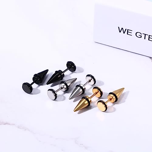 Aroncent 12PCS Stainless Steel Fake Tapers Mens Earrings Illusion Tunnel Cheater Piercing Jewelry Set for Men Women - color: A5