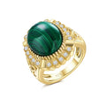 AIBAO 4-12 Ct Large Oval Engagement Rings for Women Natural Turquoise/Lapis Lazuli/Malachite Celtic/Infinity/Love Knot Halo Ring Size 6 to 10 Anniversary Christmas Valentines Gift - style: 12.1 Ct Malachite & Created White Sapphire