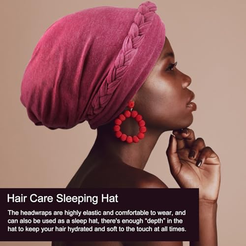 DRESHOW Turban Pre-Tied Twisted Hat Thread African Head Wraps for Black Women Chemo Cancer Cap Braid Hair Cover - color: 1 Pc Twisted Braid: Begonia Red