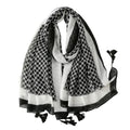 WaJuemy Travel Boho Scarf for Women Casual Lightweight Pashmina Scarves Fashion Multicolor Shawl Wraps with Fringed Beads - color: 05 Black/White Plaid