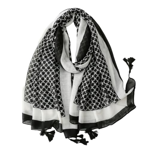 WaJuemy Travel Boho Scarf for Women Casual Lightweight Pashmina Scarves Fashion Multicolor Shawl Wraps with Fringed Beads - color: 05 Black/White Plaid