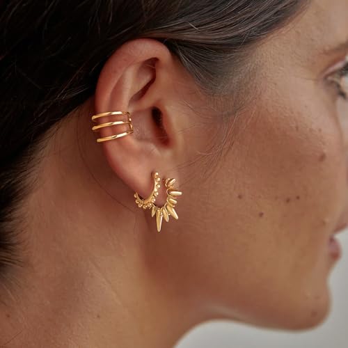 MYEARS Women Earrings Gold Huggie Hoop 14K Small Simple Hypoallergenic Everyday Jewelry - style: Bead Thirteen
