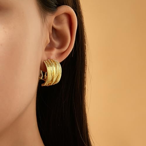 Mytys Two Tone Earrings for Women Gold and Silver Crossover Half Hoop Statement Earring Designer Stud Earrings - color: Gold
