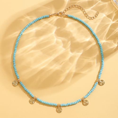 Colorful Boho Bead Choker Necklace Handmade Beaded Necklace Personalized Surfer Beach Necklaces for Women - color: XB Green 08