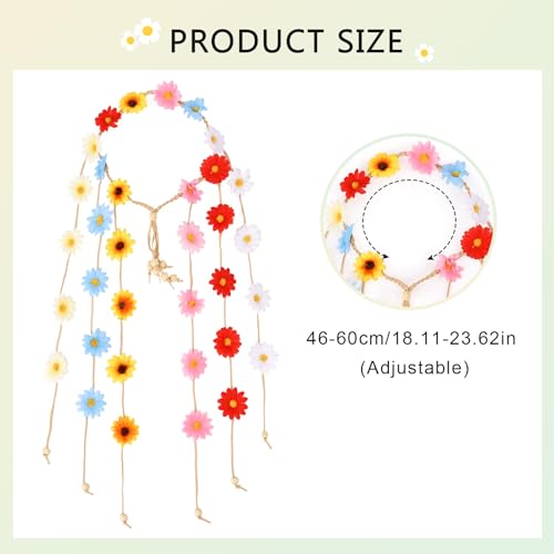 DOCILA Flower Headbands For Women Hippie Floral Hairband Boho Fairy Crown Wedding Parties Outfit Costume Hair Accessories - color: Rainbow