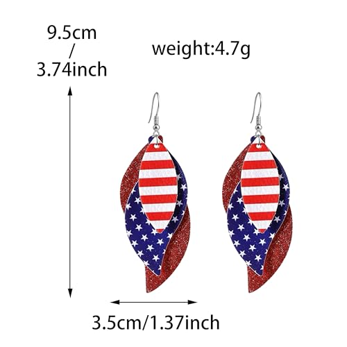 ANXIN boho unique Leather Earrings 2 Layered Lightweight Faux Leather Leaf Earrings Layered Design Drop Earrings Gift for Women - color: Red White Blue