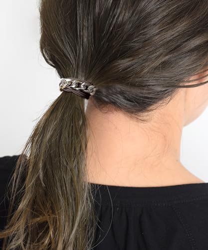 Bracelet Hair Ties, Brown Elastic Ponytail Holders Hair Ties with Silver Jewelry for Girls Women Cute Stretchy Hair Tie Accessories for Girls Gifts (DK Brown with Silver) - color: DK Brown-05