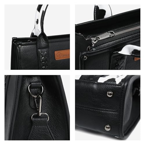 Denim Tote Bag for Women Top Handle Satchel Purse Boho Shoulder Handbags with Wristlet - color: Black