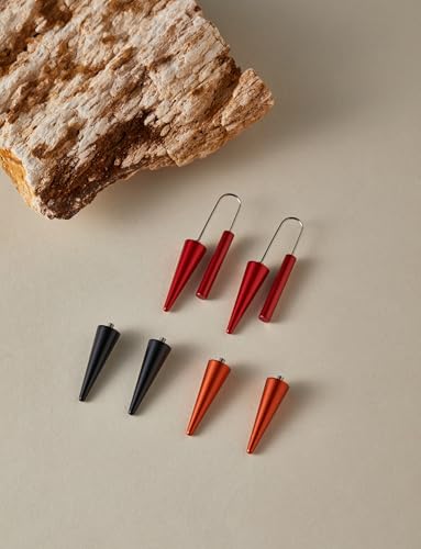Trendy Dangle Earrings Set for Women, Colorful Aluminum Drop Earrings, 6 Pcs DIY Interchangeable Conical Beads, Lightweight Titanium Ear Hooks, Hypoallergenic and Not Easy To Fade - color: Red Orange Black