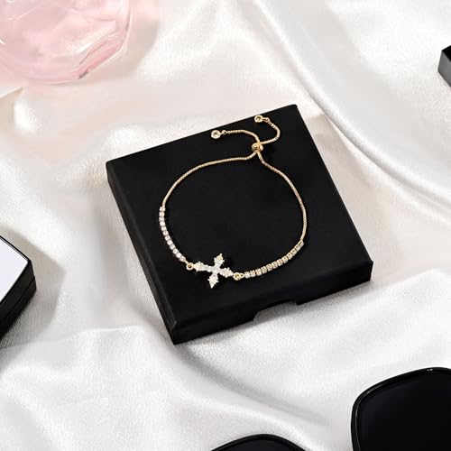 VIBILIA Bracelets for Women, Cross Bracelets for Women Trendy, Dainty Tennis Bracelet, Catholic Gift for Mom Daughter Wife Sister Friend, Communion Gift on Birthday Valentine's Day Easter Mother's Day - color: A. Gold-White