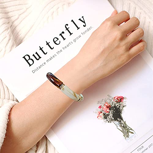 GOOJIDS Simple Beaded Gold Plated Bangles Bracelet Chunky Bamboo Tube Curved Stacking Clear Acrylic Colorful Beads Stretchable Gold Plated Bracelets Set For Women - color: A-Coffee