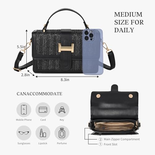 Straw Crossbody Bags for Women Summer Straw Clutch Bag Woven Beach Purse Vacation Handbags | Straw - color: A Black