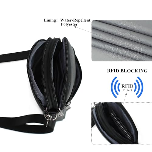 RFID Crossbody Bags For Women Travel, Small Cell Phone Purse - color: Black/Pu-lychee
