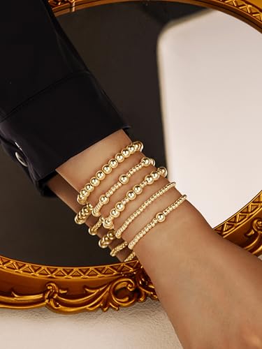 XIANNVXI 5PC Platinum Plated Silver Beaded Bracelet for Women Stretch Elastic Stackable Bead Ball Bracelet Trendy Set Women Dainty Jewelry - color: Gold B