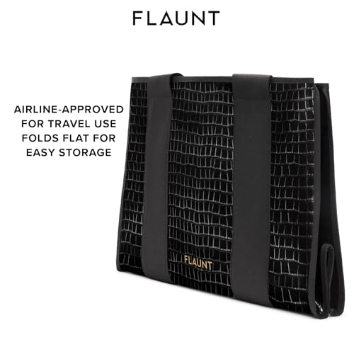 FLAUNT Everyday Tote Bag with Phone Pouch for Women - Lightweight, Airline Approved, Easy To Carry, Foldable & Washable - color: Black Crocodile