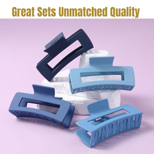 12 Pcs Blue Large Square Hair Claw Clips for Women, 4.3-Inch Matte Rectangle Claw, Strong Hold Non-slip Hair Clips for Thick & Thin Hair - color: Blue
