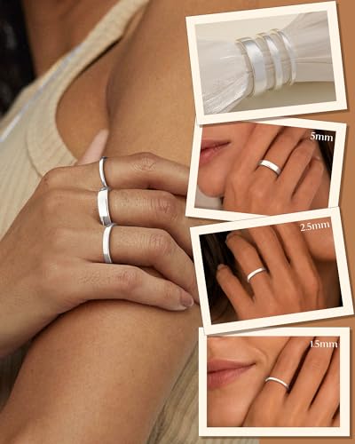 Silver Gold Rings for Women Non Tarnish 14K Gold Plated Stackable Rings for Women Stacking Thumb Pinky Eternity Cubic Zirconia Engagement Wedding Band Ring Set Woman Jewelry 1.5mm 2.5mm 5mm - color: A-Silver Band Rings