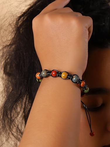 MINACHI Bohemian Colorful Ceramic Bead Adjustable Leather Bracelet, Boho Hippie Summer Jewelry Gift for Women - color: S01A