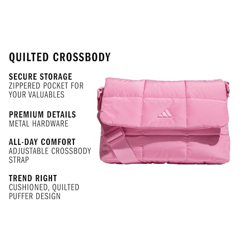 adidas Unisex Quilted Crossbody Bag – Soft Cushioned Puffer Purse, Foldover - color: Tropic Bloom