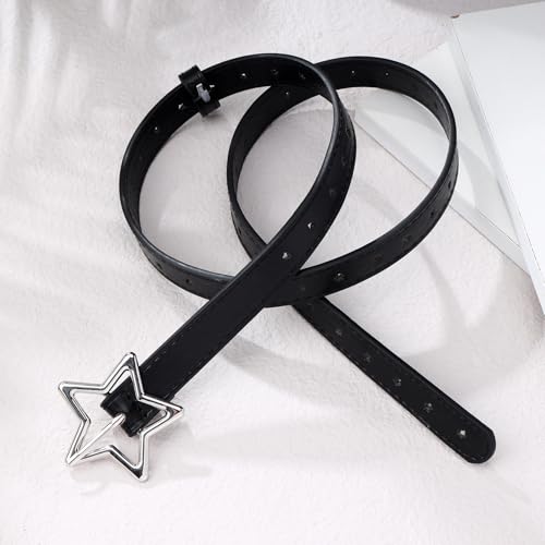 MILAKOO Punk Leather Waist Belt for Women Vintage Accessories for Hippie Skateboarding Enthusiasts - color: K: Black-star