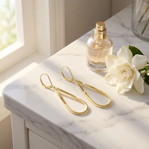 Leverback Dangle Drop Earrings for Women, Hypoallergenic Lightweight Minimalist Jewelry, Fashion Gift for Her, Birthday Anniversary - color: A-Gold