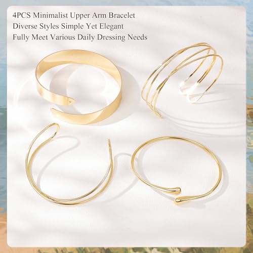 4Pcs Upper Arm Cuff for Women Open Adjustable Arm Bracelets Minimalist Coil Arm Armband Set - style: Gold-Style B