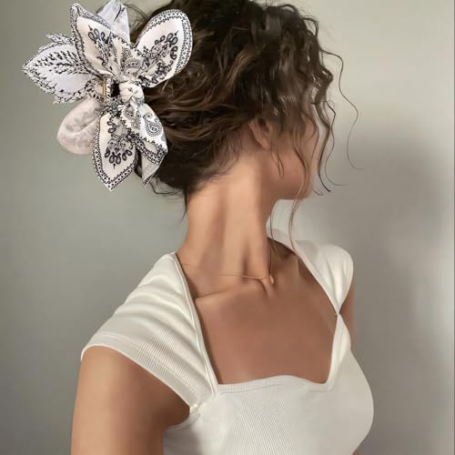 Bow Claw Clips Bow Hair Clips White 1PCS Big Hair Bows for Women Butterfly for Styling Large Hair Clips for Thick Hair for Girls Hair Accessories for Teens - color: 1PC-White Paisley
