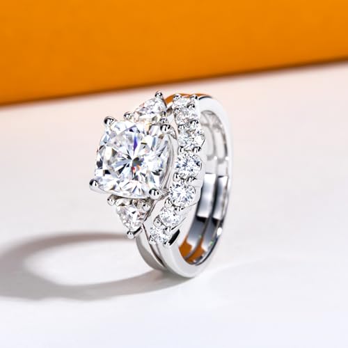 Oval/Pear/Cushion Cut Moissanite Wedding Ring Set D Color VVS1 Clarity 925 Sterling Silver Engagement Promise Anniversary Rings Bridal Sets for Women with Certificate - style: 4.14cttw Cushion Cut