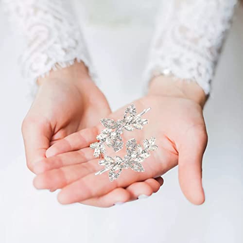 2 Pieces Rhinestone Bridal Hair Pins Leaf Bridal Wedding Hair Pins Crystal Hair Accessories Silver Rhinestone Jewelry Barrette for Brides Bridesmaids Flower Girls - color: Silver