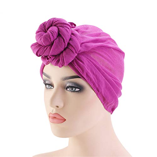 Qianmome Womens Big Flower Turban Beanie Elegant Cap Head Wrap Stretch Long Hair Scarf Headscarf - color: Beige