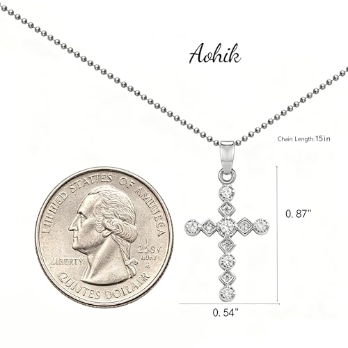 14K Gold Plated Cross Pendant Necklaces for Women Trendy, Dainty Choker CZ Cross Necklace Non Tarnish,Simple Tiny Cross Necklace for Jewelry Gifts - style: Cubic Cross-Platinum