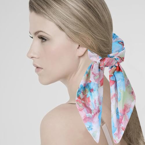 Floral Scarf Scrunchie,6PCS Tie Dye Bow Scrunchies | Hair Scarves,Scarf Hair Ties,Scrunchie with Tails,Bandana Scrunchies,Scarf Ponytail,Hair Accessories for Women,2 in 1 - color: tie dye flower