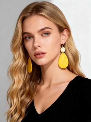 Elisheva Bohemian Lightweight Mother of Pearl Shell Drop Dangle Earrings for Women, Boho Chic Hippie Waterdrop Statement Jewelry Gift - color: yellow