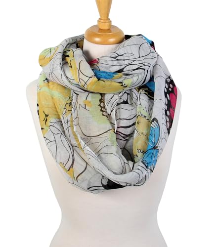 Scarfand's Romantic Rose Prints & Floral Patterns Lightweight Infinity Fashion Scarves Wraps - color: Butterfly Off-white