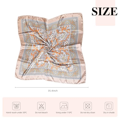 35 Inches Silk Head Scarf-Satin Hair Scarves Silk Bandana Scarf Headscarf for Women's Fashion Scarves - color: Paisley-camel