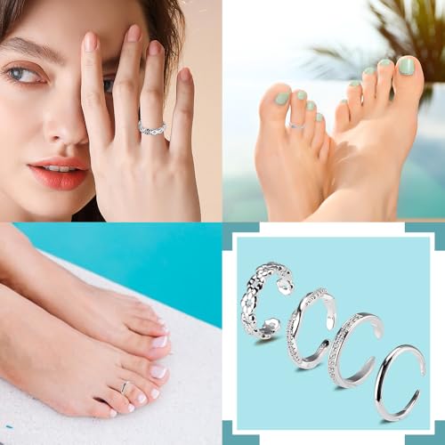 Toe Rings for Women, Adjustable Toe Rings Simple Open Band, Summer Beach Foot Jewelry Set gold Toe Ring - color: Silver