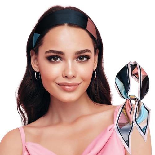 Sumolux Head Hair Scarf for Women Neck Purse Bag Handbags Scarf Like Silk - color: Colorful Geometry