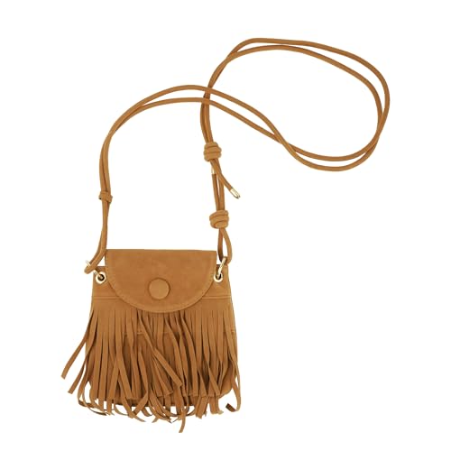 Women Leather Fringe Messenger Bag Mini Hobo Crossbody Tassel Shoulder Bags - color: Suede Brown