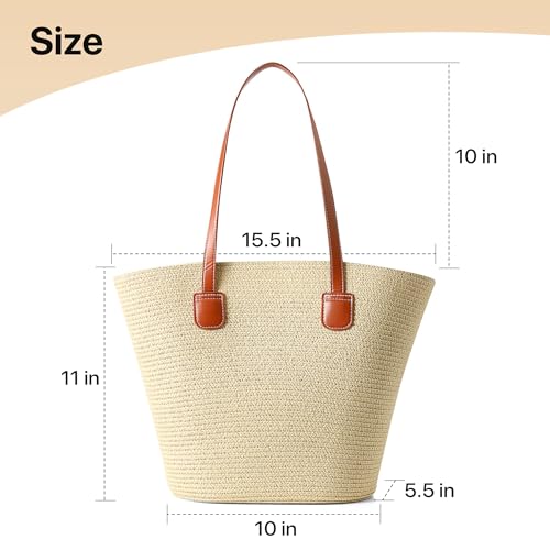 Straw Bags For Women | Travel Straw Totes Bag, Summer Woven Shoulder Bag Handbag - color: Baja White