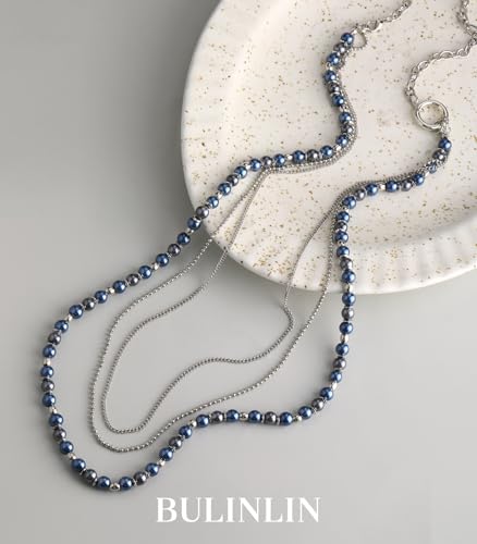 BULINLIN Layered Long Necklaces for Women Long Beaded Chain Necklace CostumeJewelry Mothers Day Gifts for Mom - color: 96-Blue