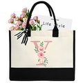 Initial Canvas Tote Bag for Women, Beach Bag with Inner Zipper Pocket Personalized Gifts for Wedding, Birthday | Initial - color: Y