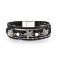 Long tiantian Boho Leather Wrap Bracelets Western Bracelets for Women Stackable Starfish Crystal Pearl Turquoise Leather Bracelet With Clasp Jewelry Gifts Boho Dresses - color: B4:BLACK Bracelet