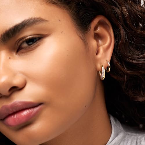 Ana Luisa Rectangle Hoop Earrings - Sterling Silver Base With 14K Gold & Silver Rhodium Plating - Chic, Dainty Mixed Metal Huggie Hoops - Hypoallergenic, Tarnish-Free, and Water-Resistant Hoops - color: Two Tone Cubic Zirconia