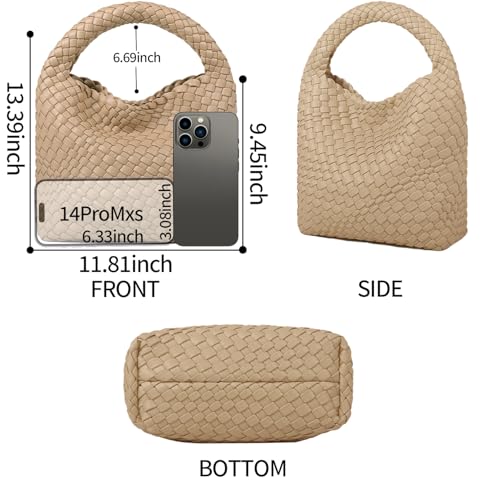 Woven Purses Bag for Women, Vegan Leather Handwoven Bags with Mini Handmade Purse - color: Apricot