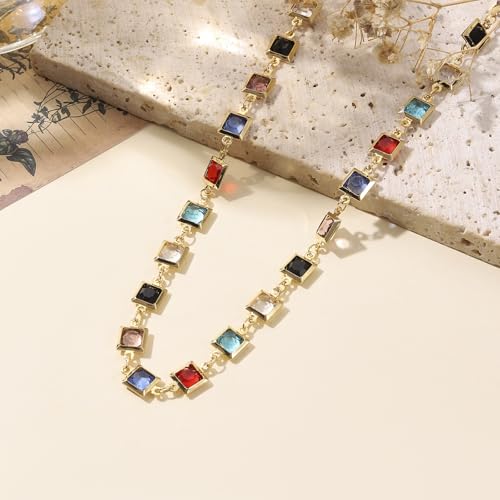 Beaded Choker Necklaces for Women 18k Gold Plated Dainty Gold Choker Necklaces for Women - style: big square cz choker