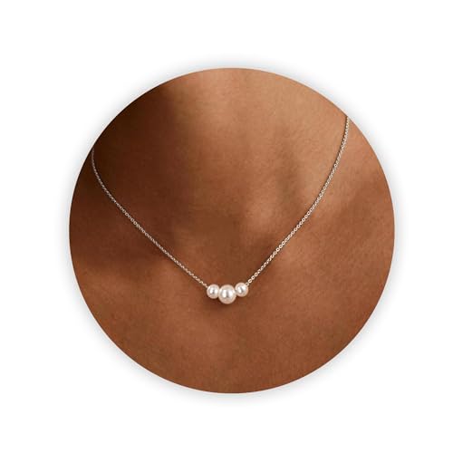 Trinckle Pearl Necklaces for Women, Gold Pearl Choker Single Pendant Necklace Layered Daisy Jewelry for Prom Birthday Gifts, Prom Wedding Strands for Bride Bridesmaids as Beach Summer Accessories - style: Silver necklace