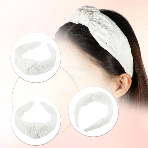 VOCOSTE Floral Pattern Knotted Headband, Classic Casual Style Headband for Women Girl, White, 4.92"x1.97" - color: White